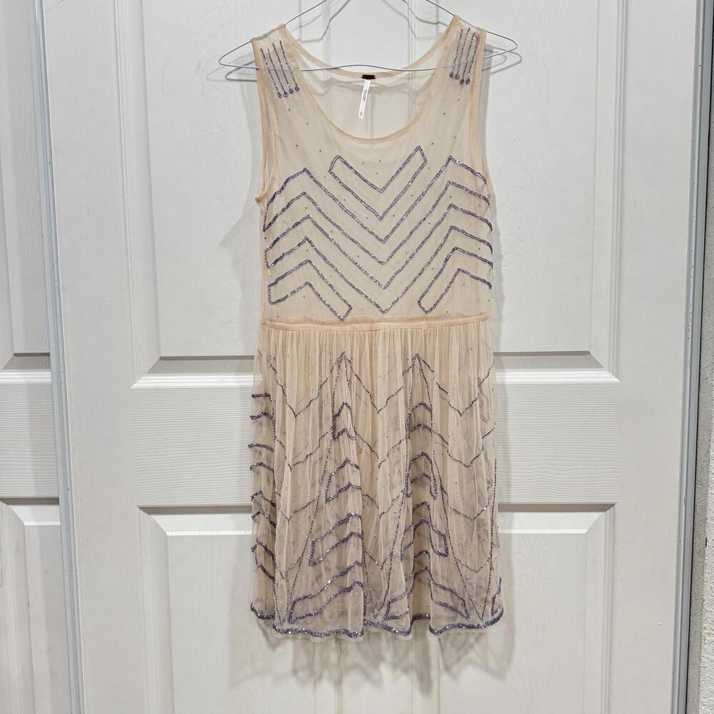 Free People Dress Small Womens Intimates Mesh Sheer Beaded Slip Nighttime Xsmall